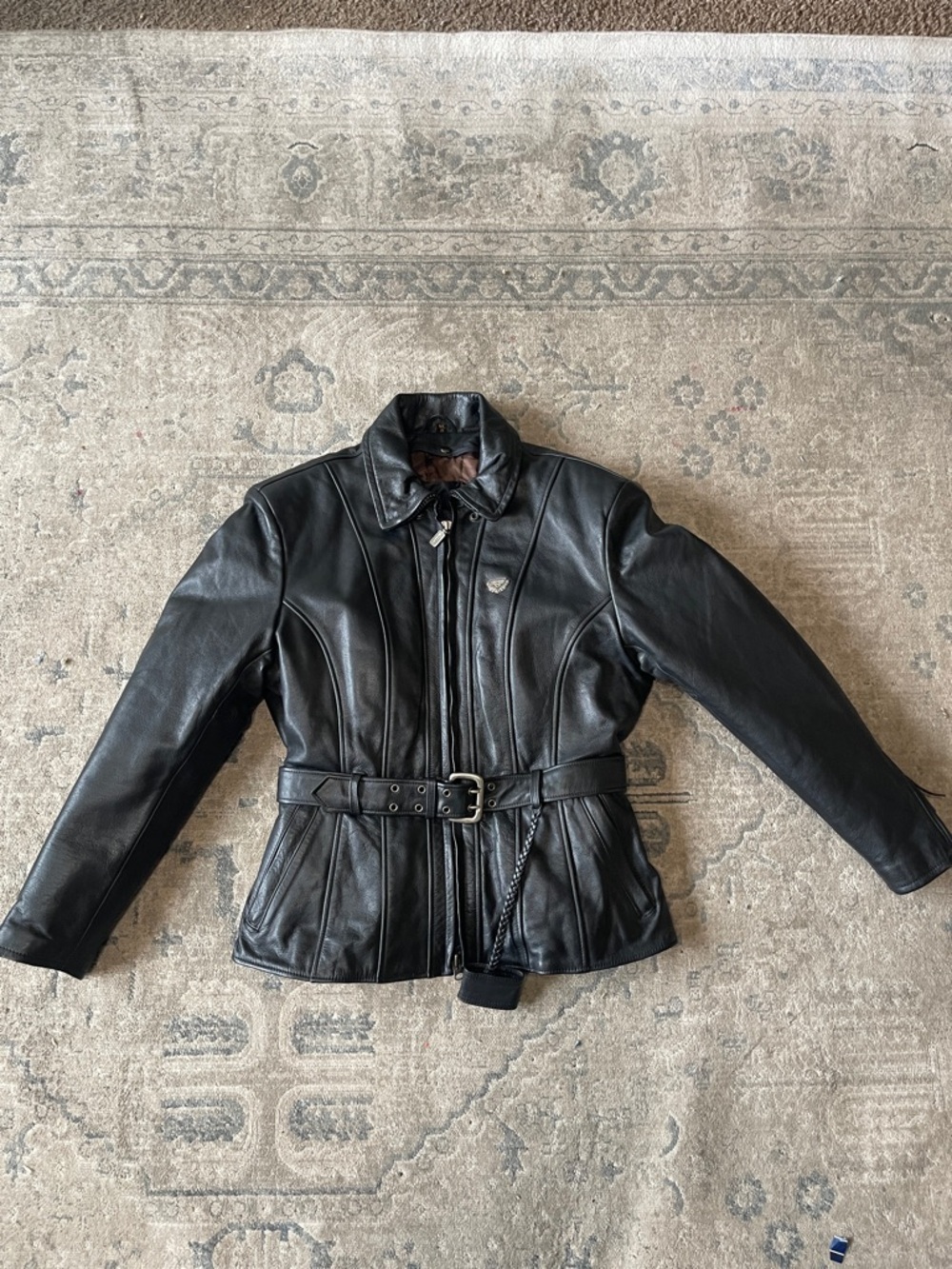 FirstGear Motorcycle Black Leather Thermoliner Women's XL Belted Jacket